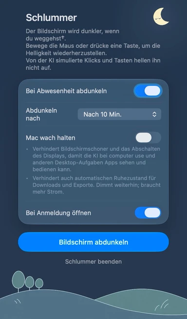 Schlummer-Einstellungen auf Deutsch · Nacht