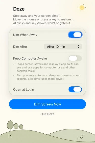 Doze settings panel in English · Day